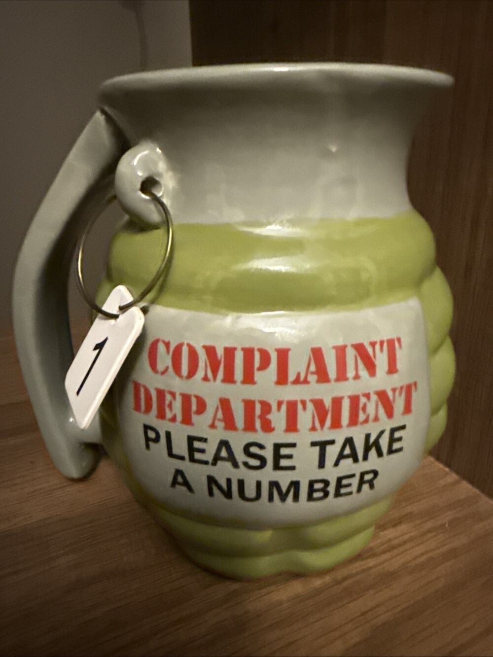 Big Mouth Grenade Shaped Coffee Mug Cup Complaint Department Military
